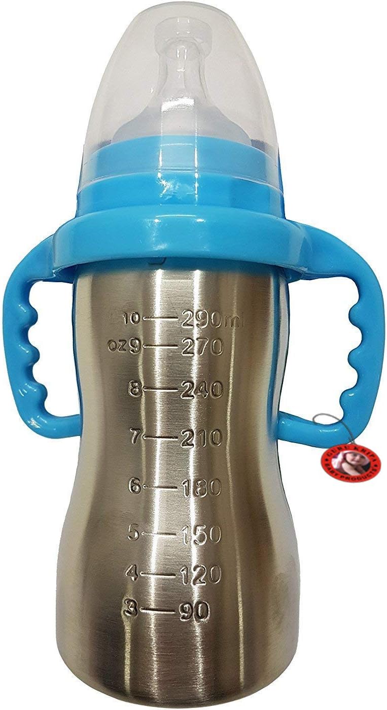 GURU KRIPA BABY PRODUCTS Presents Thermal Insulation Baby Feeding Bottle in Stainless Steel (Blue, 290ml)