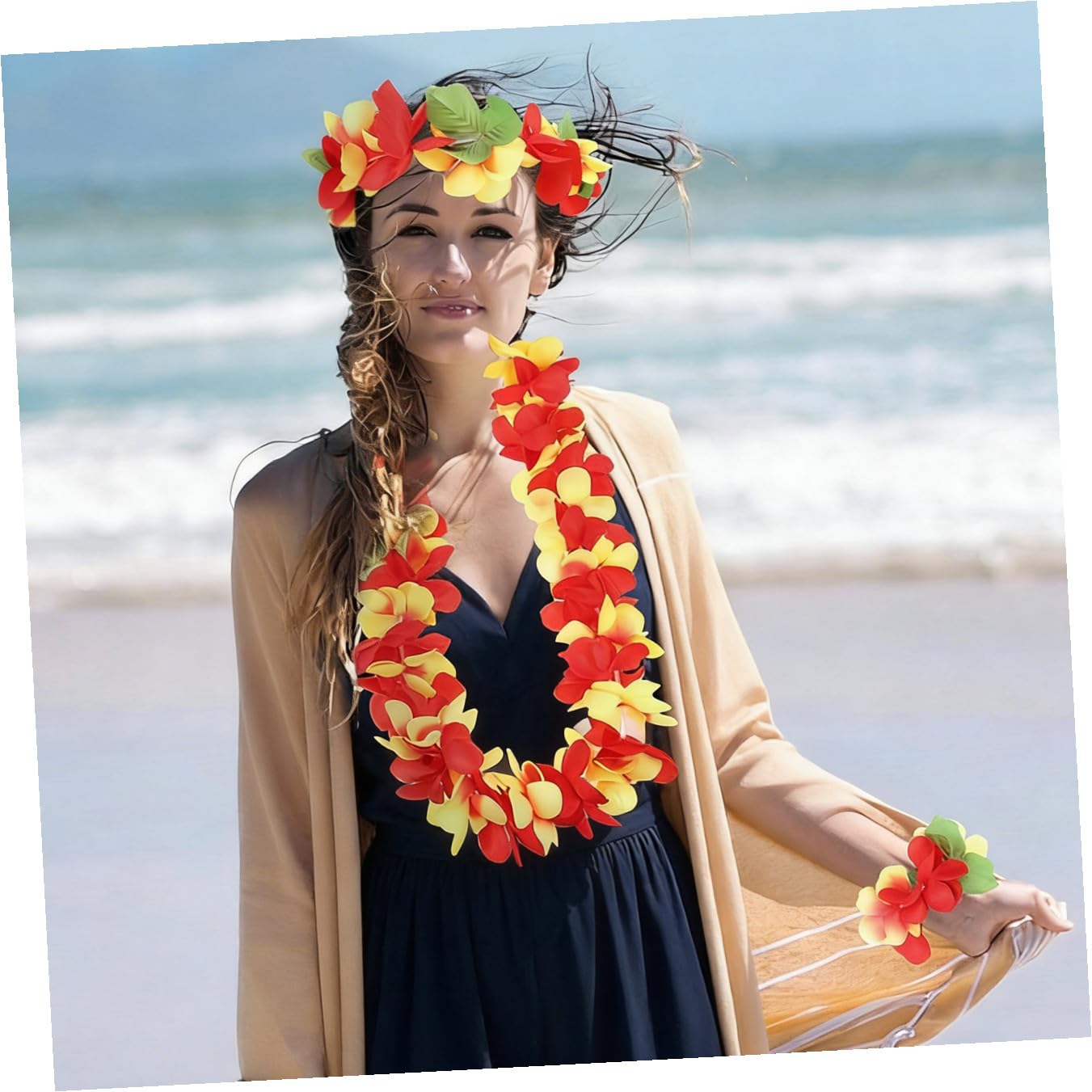 NUOBESTY Collar Hawaiano Muñequera 1 set de Hawaii Party Favors Hawaii Diadema Collar de flores Set Hawaii Decoraciones Decoración de guirnaldas Pinzas Pelo Decoraciones