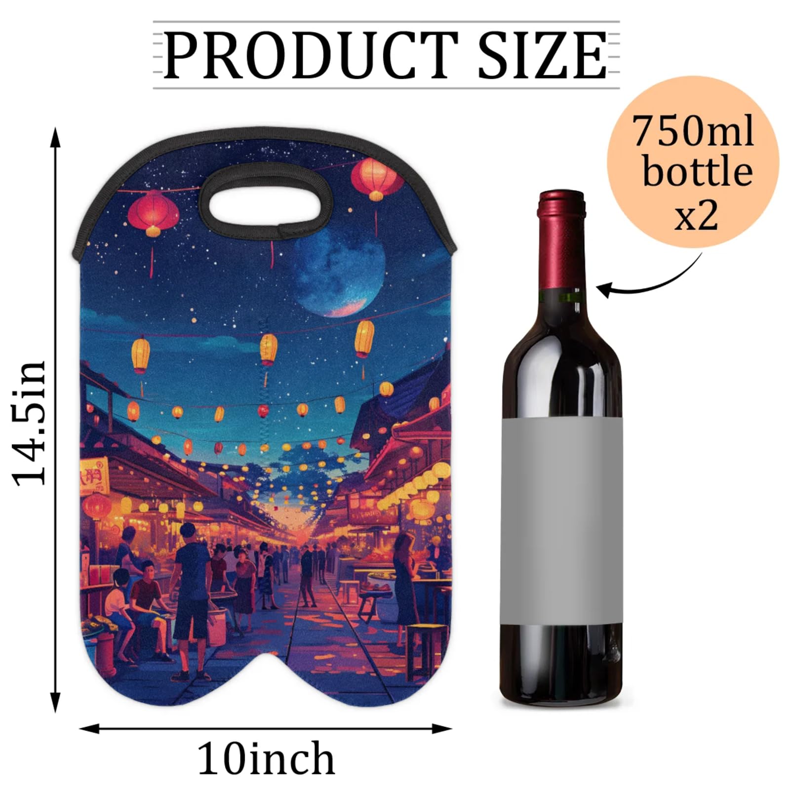 GzLeyigou 2 Bottles City Landscape Wine Bag Sleeve Totes Neoprene Protective Wine Carrier Bag for Wine,Water, Champagne, Beer, Baby Bottles,Gift 14.5 x 10 Inches