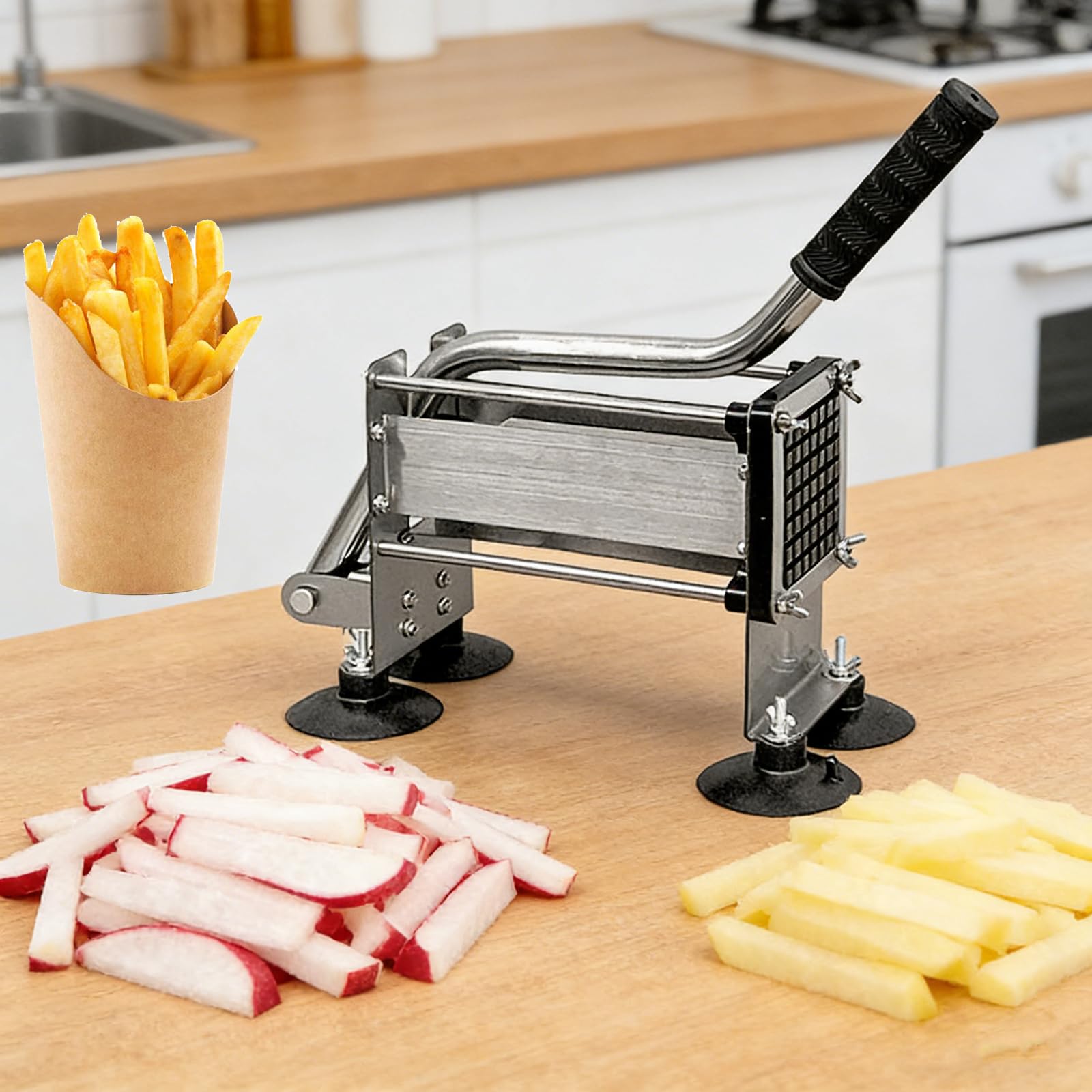 YXYLJOZ Heavy Duty French Fry Cutters - Professional Stainless Steel Potato Slicer with Suction Base for Effortless Slicing of Potatoes, Carrots, Onions & Veggies. (10mm)