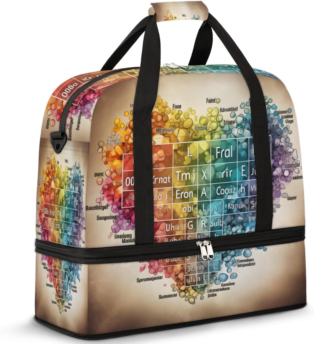 QsirBC Knowledge Pattern Theme Gym Bag for Women Duffle Tote with Shoes Compartment Men Weekender Duffel for Dance Travel Sports Swimming Overnight
