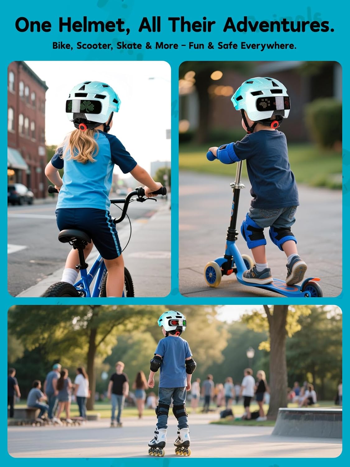 Kids Bike Helmets with LED Display, High Visibility, Turning & Stop Signal Light, Helmet for Kids 3-5, 5-8, 8-14, Adjustable for Youth Boys Girls, Safety Cycling, Scooter