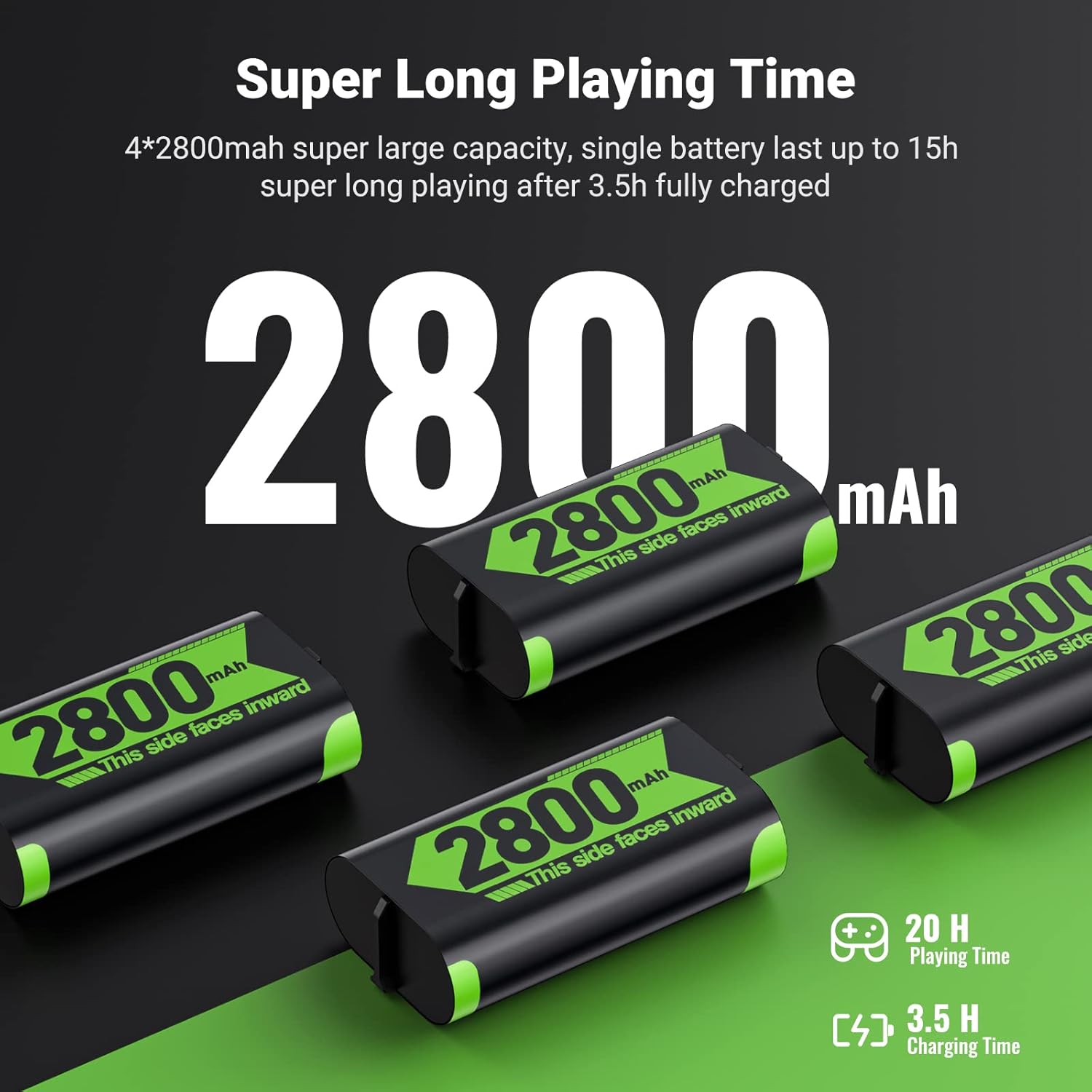 4*2800mAh Super Large Capacity Xbox Controller Battery Packs, Compatible with Xbox Series X/Xbox Series S/Xbox One/Xbox One S/X/Elite Controller, Xbox Rechargeable Batteries with Charger& Cable