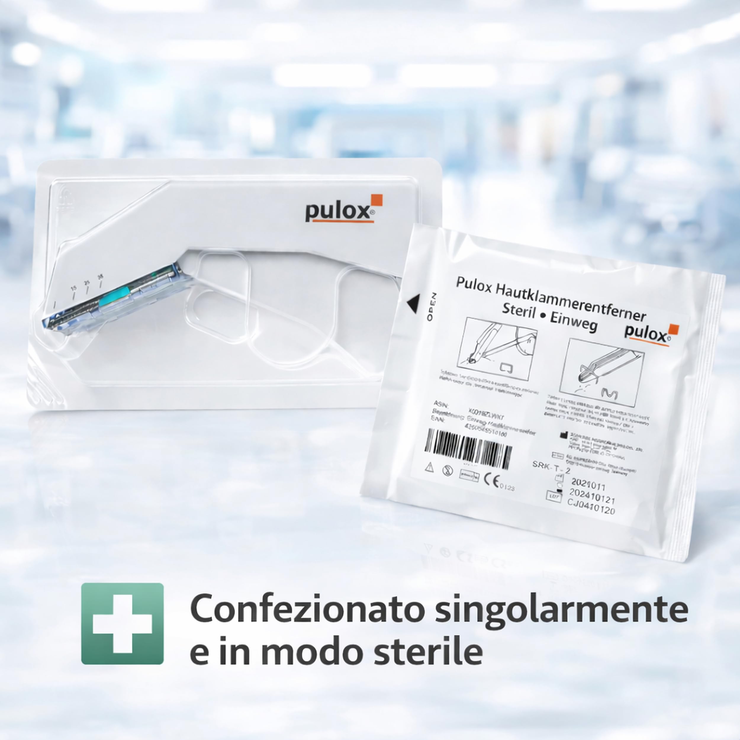Pulox Cucitrice cutanea sterile monouso + Pinza Rimuovi Punti strumento pinzatrice (set), 35 graffette