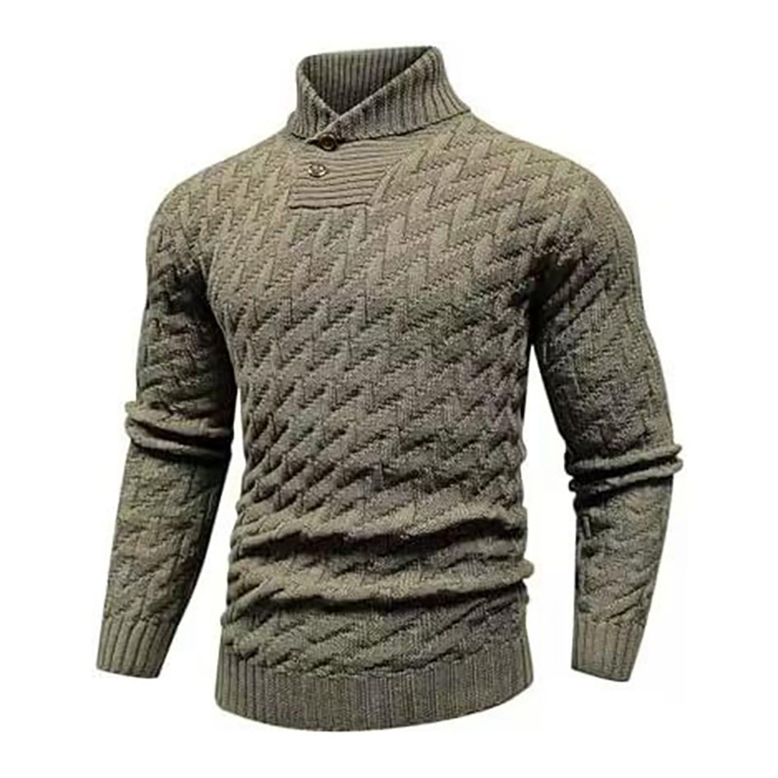 Jersey de punto para hombre, cuello alto, con botones, cálido, manga larga, suéter de invierno