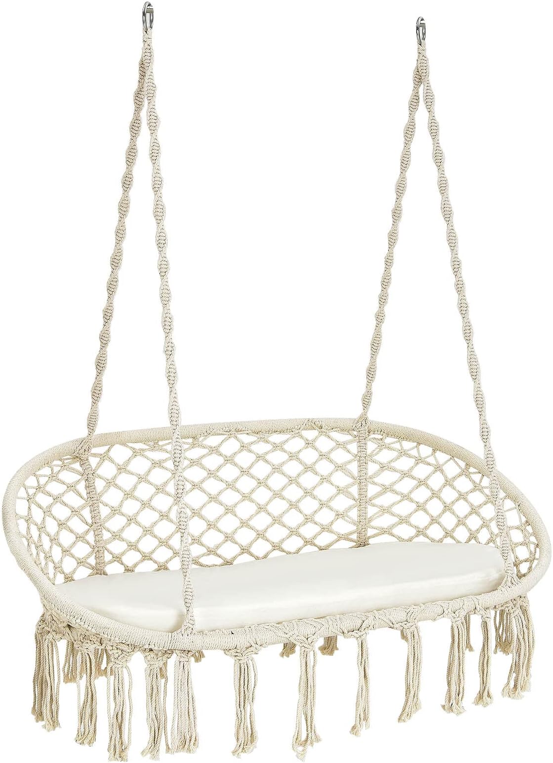 SFAREST 2-Seater Swing Chair, Outdoor Hanging Chairs with Removable Cushion, Soft Cotton Rope Hammock Seats for Backyard Poolside Balcony