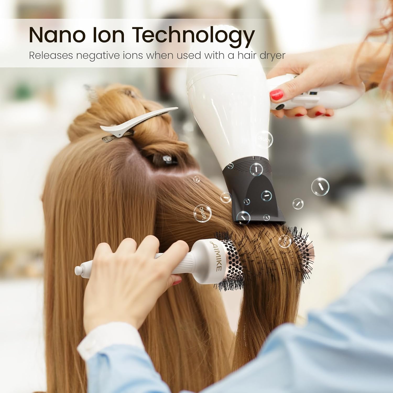 AIMIKE Round Brush for Blow Out, NaturaVol Medium Round Hair Brush for Fine Hair with Nano Thermal Ceramic Tech, for Blow Drying & Styling, Adds Volume & Smoothness (1.7 Inch Barrel, 2.5 Inch Bristle) - Image 5