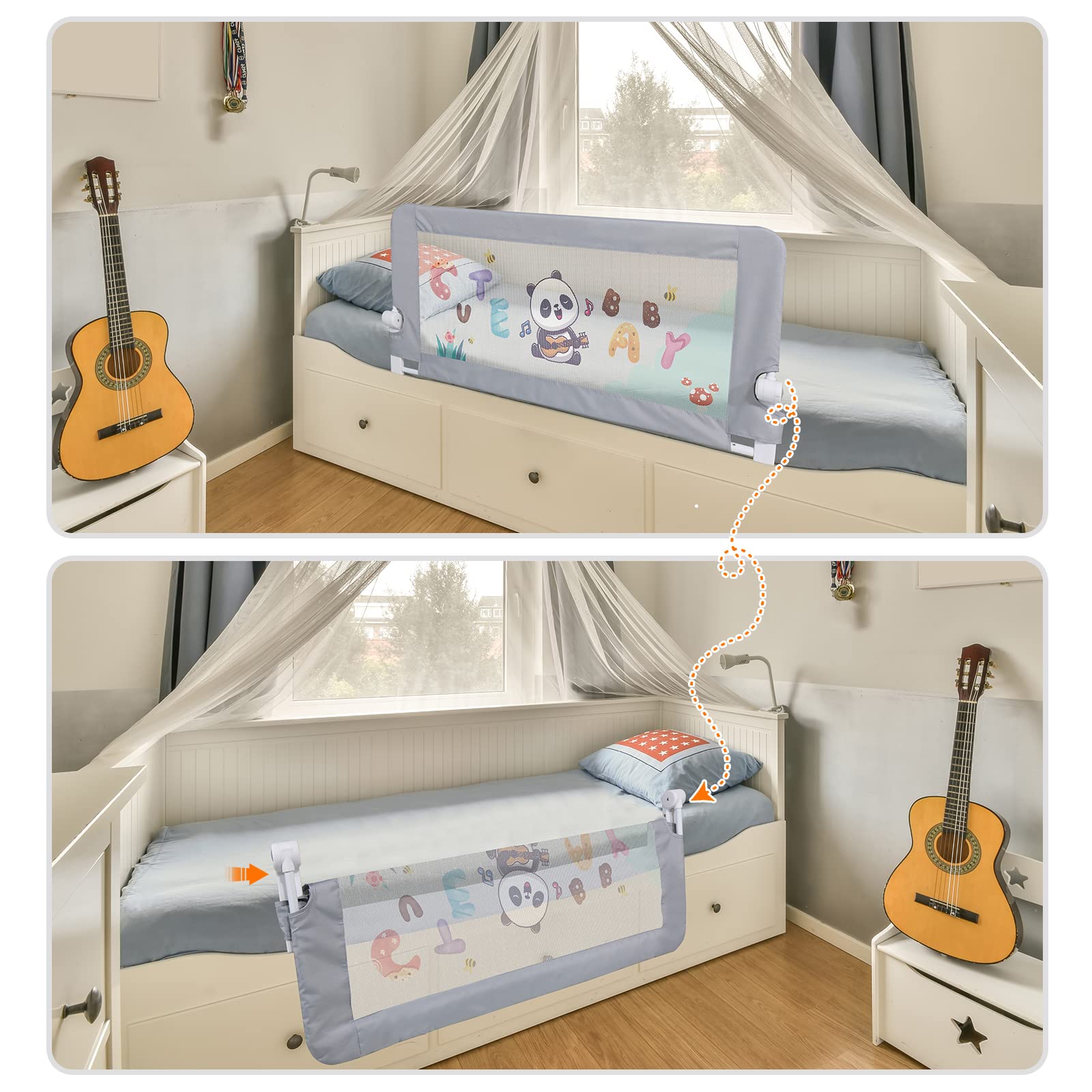 CCLIFE Sponda Da Letto Pieghevole Sponda di Sicurezza per Bambini Barriera Letto Altezza Può Sollevamento Verticale 120cm