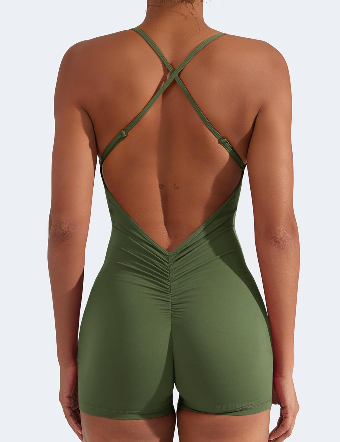 YEOREO Backless Tummy Control Jumpsuits for Women One Piece Workout Jumpsuits Sleeveless V Back Lizvette Scrunch Yoga Rompers - Image 5