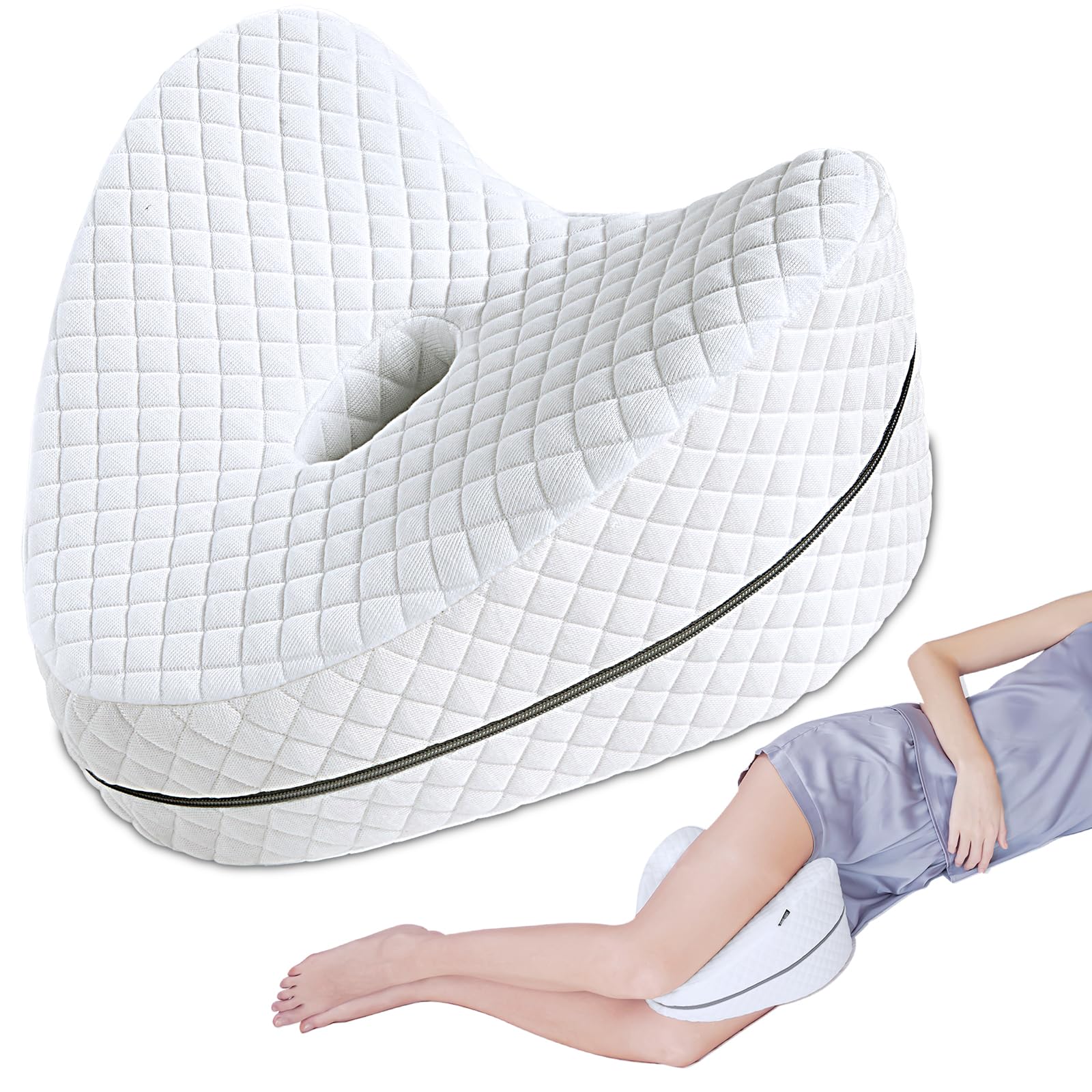 Coussin de genou pour personnes dormant sur le côté, coussin de jambe avec rembourrage 100 % mousse à mémoire de forme pour dormir sur le côté, coussin de jambe de 10,2 cm