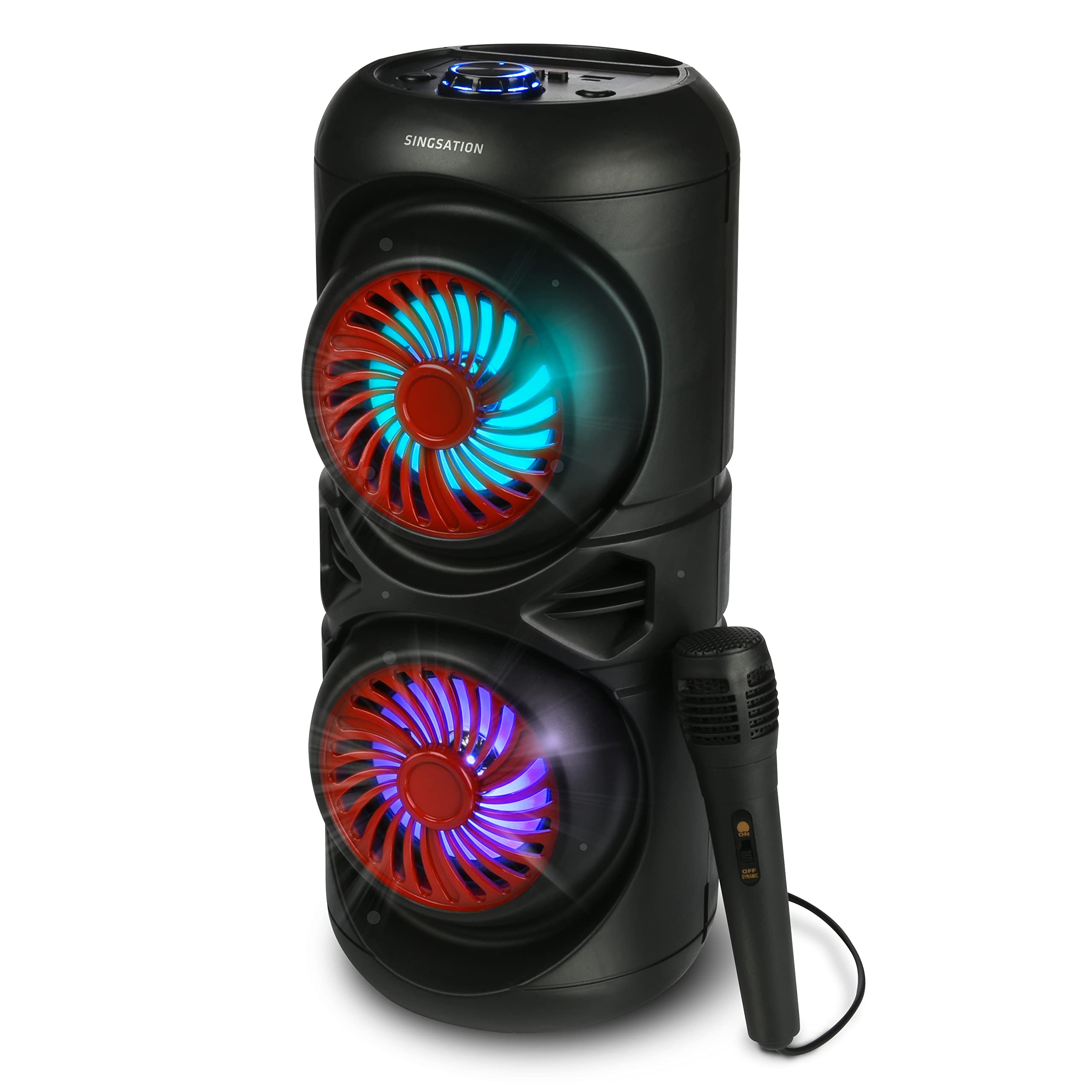 SingsationKaraoke Rechargeable Home System Package, 5.0 Bluetooth 2 4" Dynamic Driver Loudspeakers, Multi-Color LED Light Show, Adjustable Microphone, Karaoke System for Kids and Adults