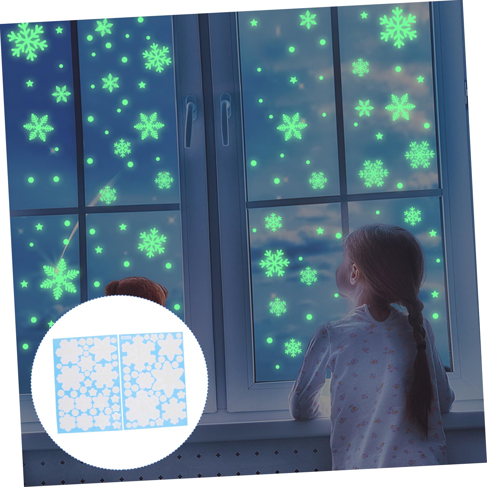 FRCOLOR 16 Hojas Pegatinas navideñas de nieve brillante pegatinas ventana de de nieve se aferra manualidades navideñas christmas lights decoración de nieve pegatinas
