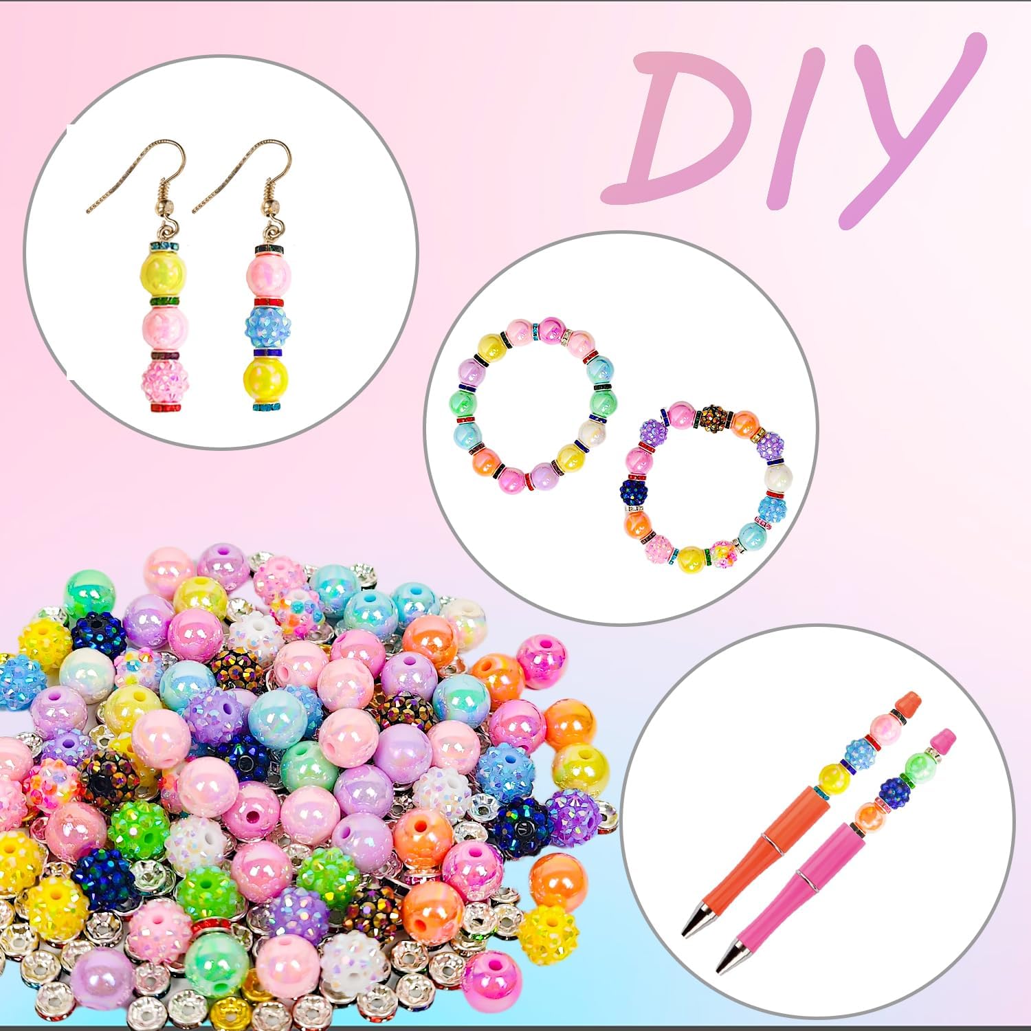 305PCS Beads for Beadable Pens, Acrylic Rhinestone Spacer Bubblegum Bead for Jewelry Making - Image 4
