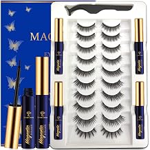 Magnetic Eyelashes 3D Medium Magnetic Lashes with Upgraded 4 Tubes of Magnetic Eyeliner, Waterproof,Natural Look,Long Lasting, Easy Reusable Fake Eyelashes 10 Pairs