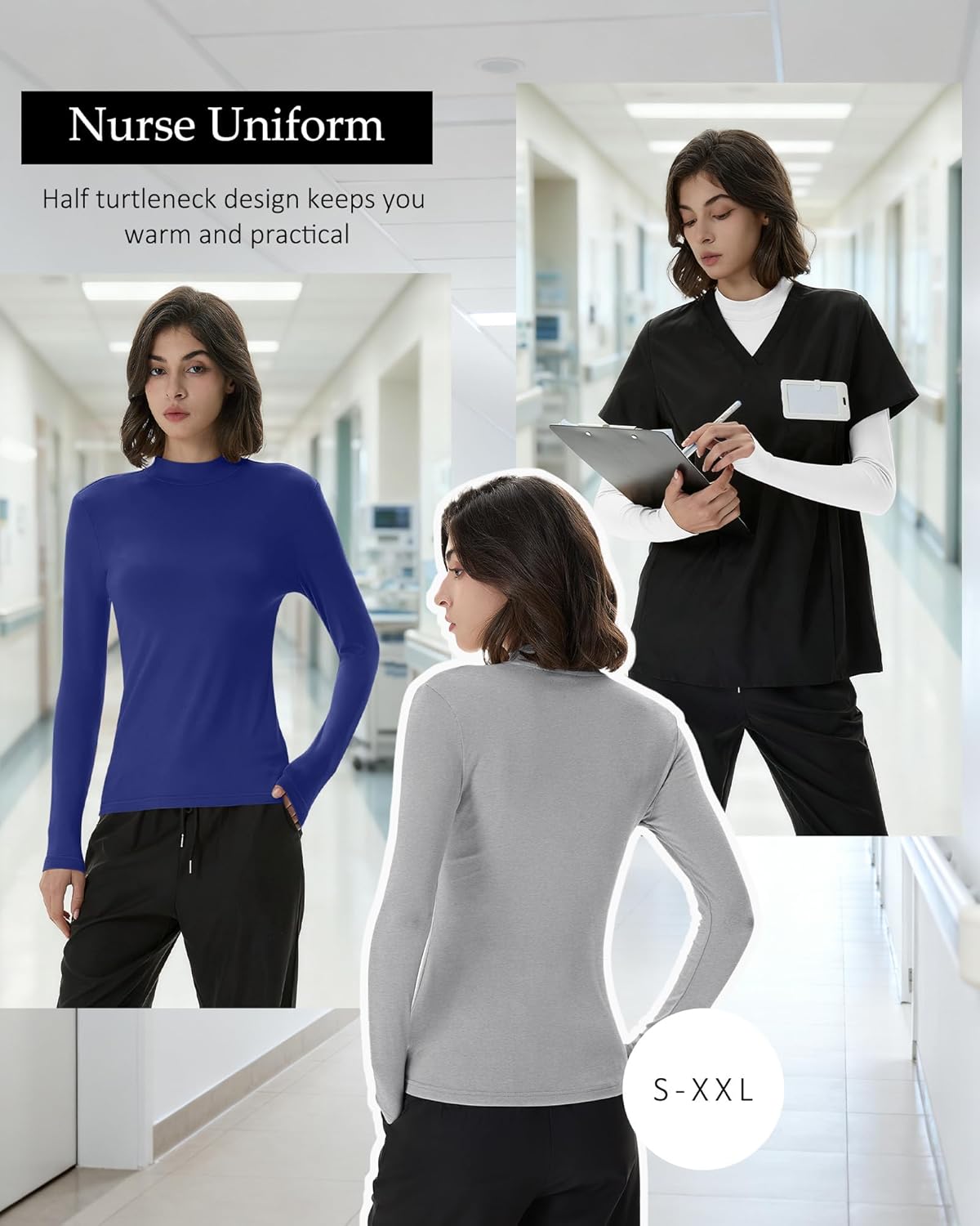 4 Pack Women's Long Sleeve Underscrub Shirt Mock Neck Slim Fit Tops Lightweight Thermal Base Layer Scrubs Undershirts - Image 6