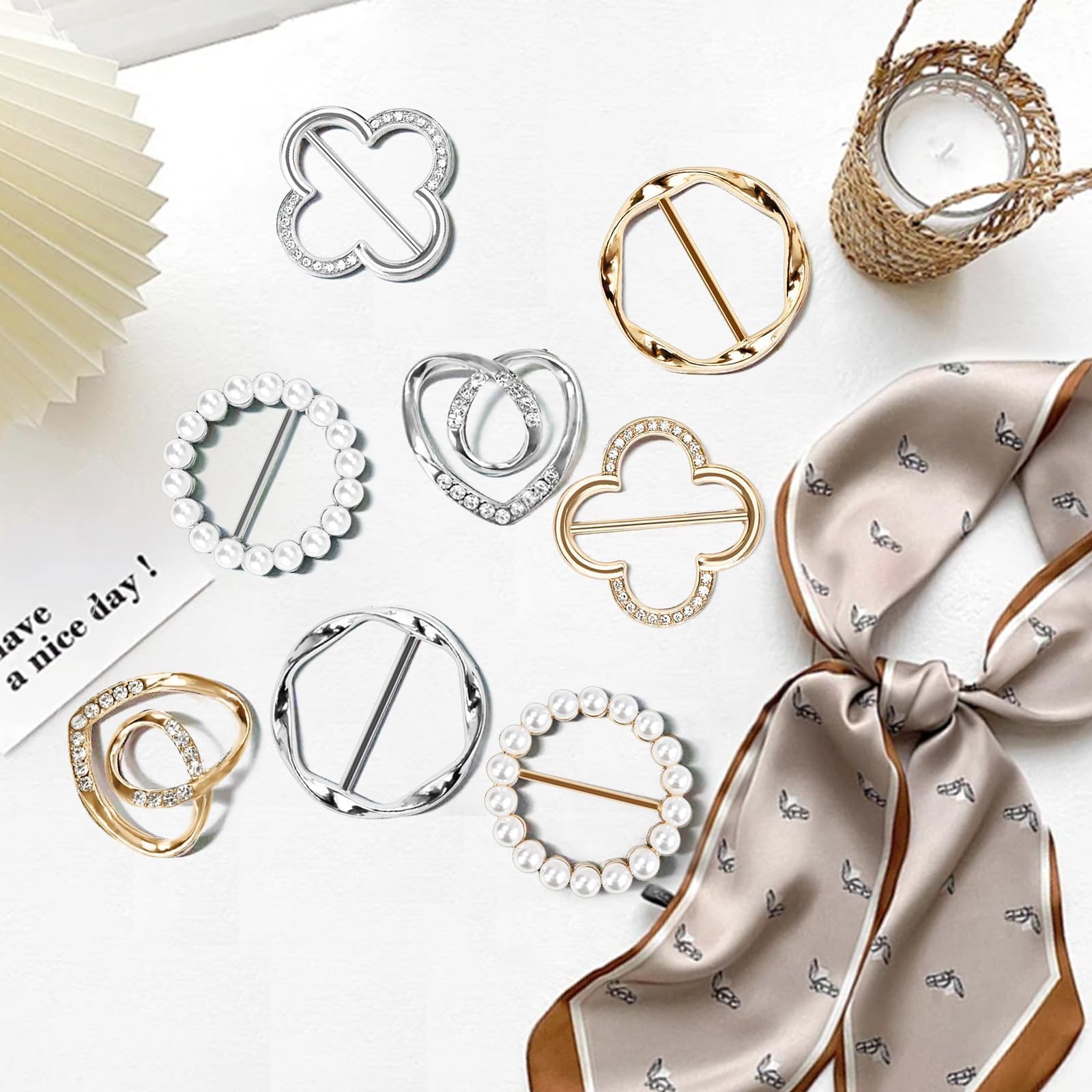 8 Stück Gürtelschnalle Damen, Metall Schalring Tuchring T Shirt Clip T-Shirt Schal Clips Perlenschal Schnalle Modische Accessoires Krawattenringe Brosche für Schal Hemd Taillenmie