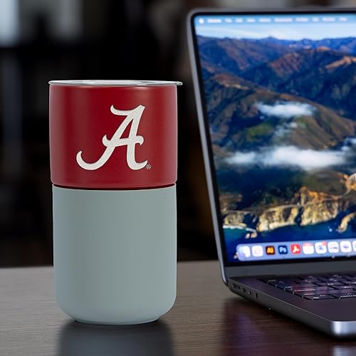 Miniatura 594 de Rico Industries NCAA Miami of Ohio Redhawks - Vaso de cerámica de 16 onzas con agarre de silicona, grabado láser profundo, diseño de color negro