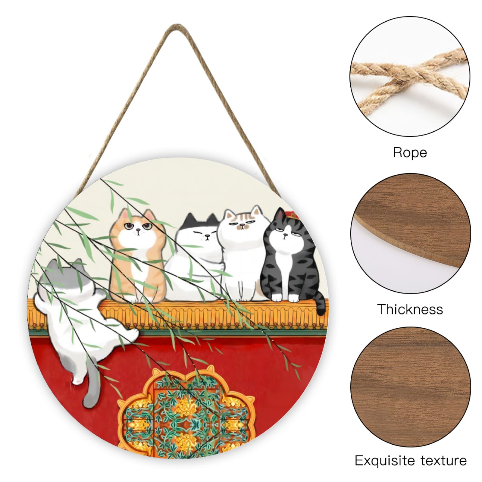 Amazon.co.jp: 壁掛け画 立春 和風 猫 ネコ柄 鳥柄 掛け画 木の看板