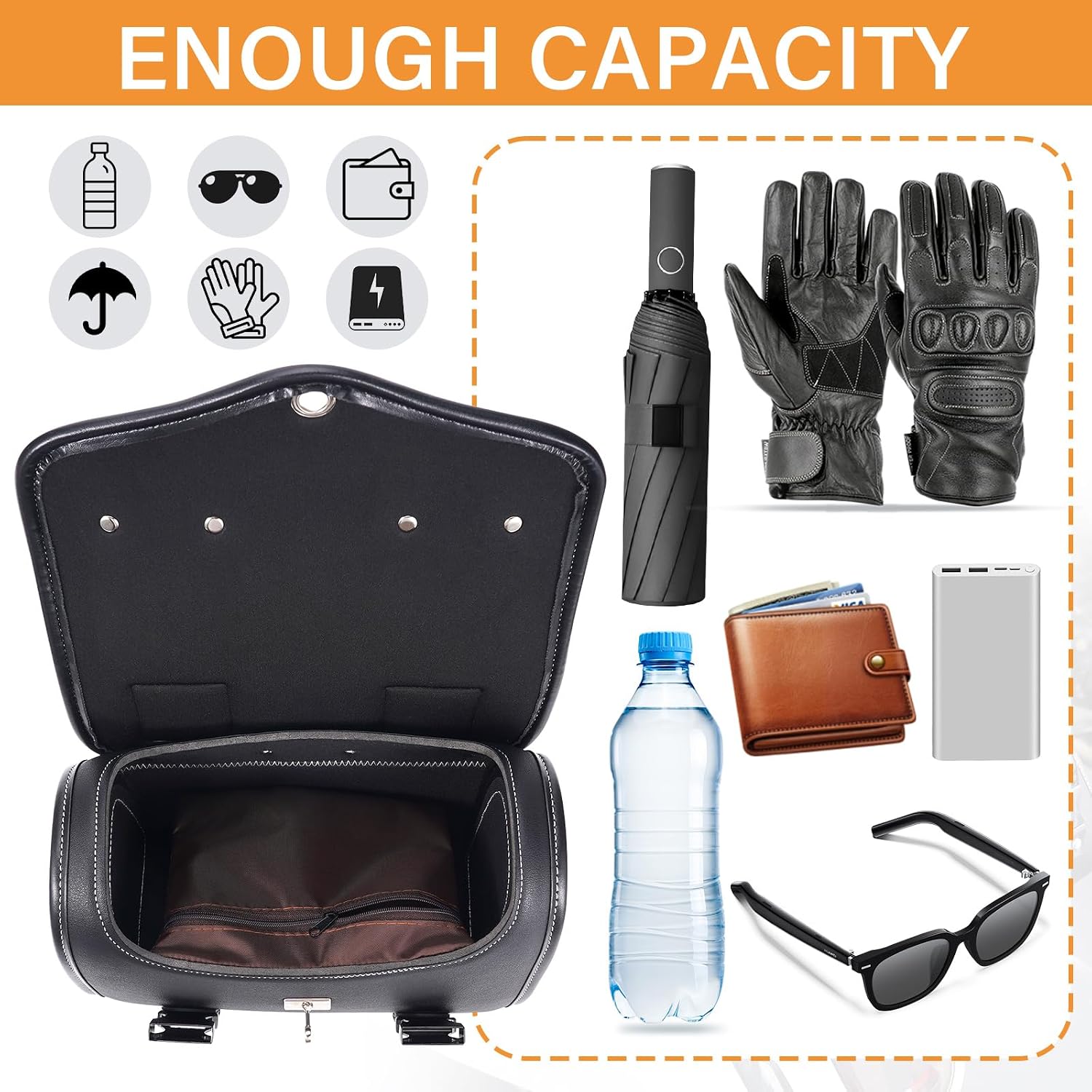 Fully Upgraded Motorcycle Bag With Password Lock,Anti-Theft,Thickened Pu Leather,Multi-Purpose Tail Bag/Motorcycle Tool Bag/Saddle Bag,Universal Black