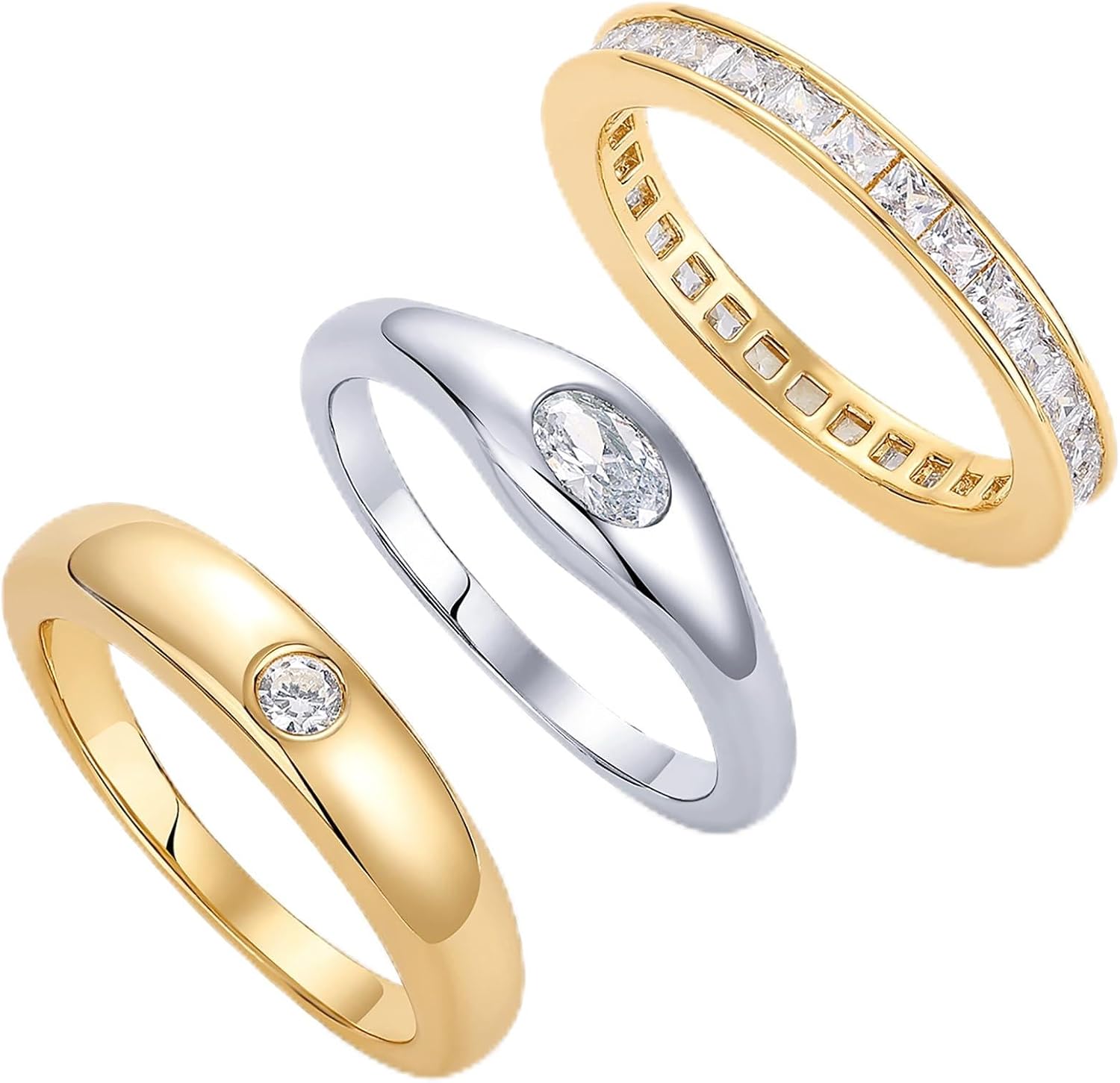 PAVOI 14K Gold Plated Stackable Rings for Women - Dainty Stackable Gold Ring Set of Three with Cubic Zirconia Multi-Bands - Trendy Fashion Jewelry