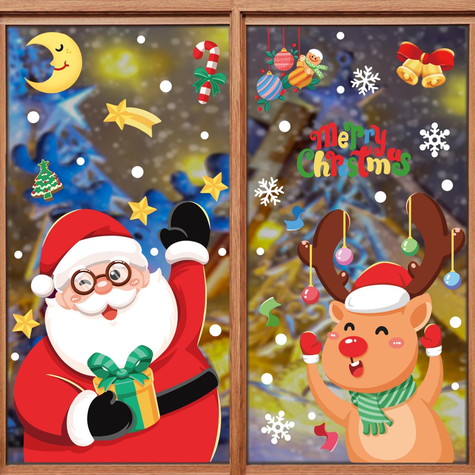 Ladlebroom Set Xc065+Xc068 Christmas Decoration Snowflake Stickers, Santa Claus, Elk, Snowman Static Stickers, Merry Christmas Window Stickers