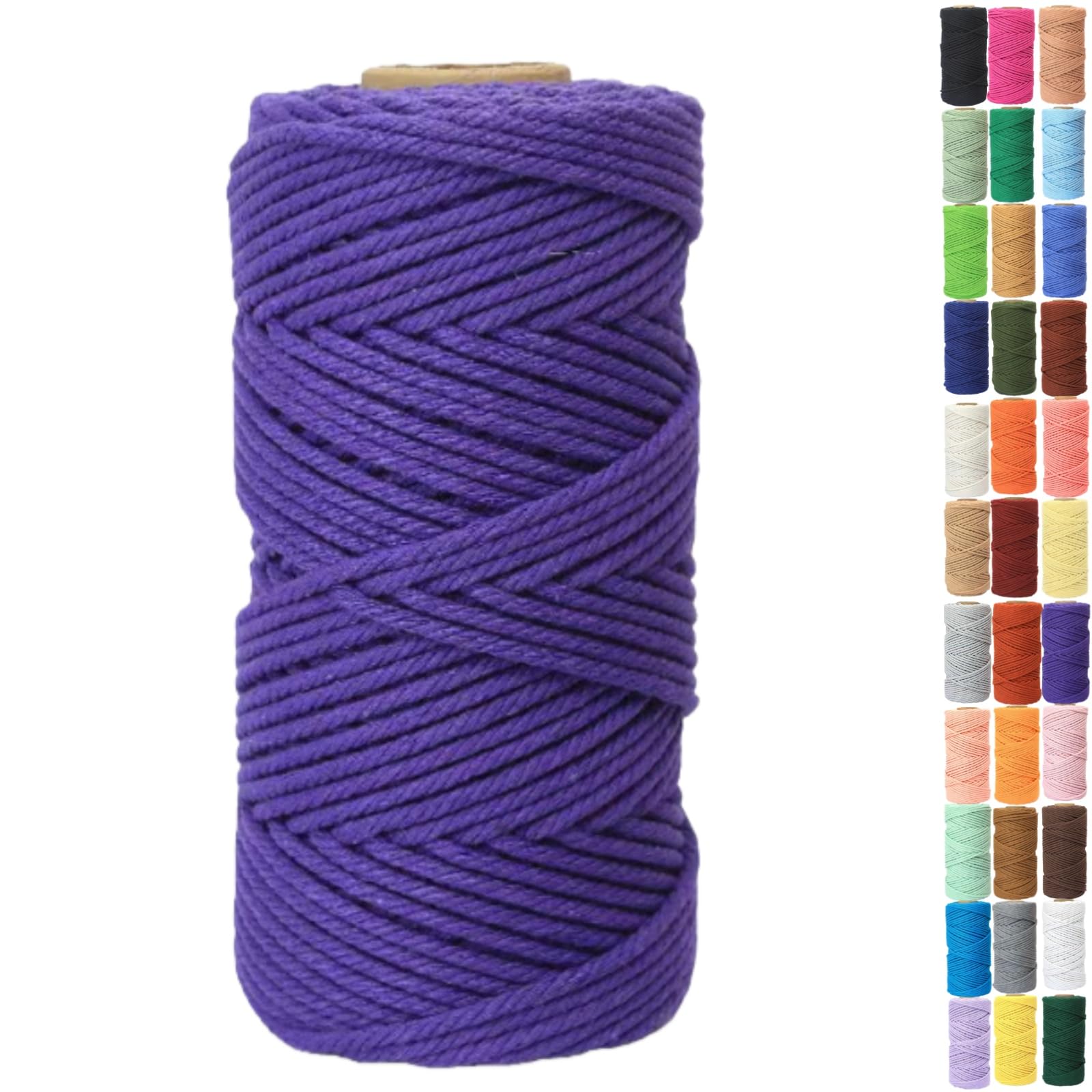 Binwat 5mm x100m Macrame Cord Thick Natural Cotton Cord DIY Crafts Yarn Thread Twisted Spool Twine String Cotton Rope for Wall Hanging,Plant Hangers,Knitting,Decorative Projects(Dark purple)