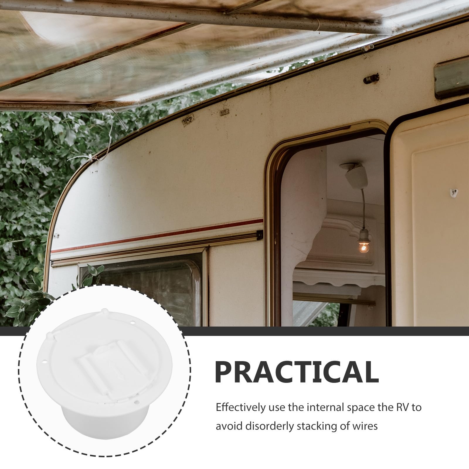 Lot de 2 trappes de Passage de câbles Marins : Orifice d'entrée de câble électrique Rond pour Camping-Car, Caravane ou Bateau - Passe-câbles étanche en Plastique Blanc