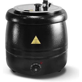 Electric Soup Kettle 10 L with Hinged Lid and Stainless Steel Interior