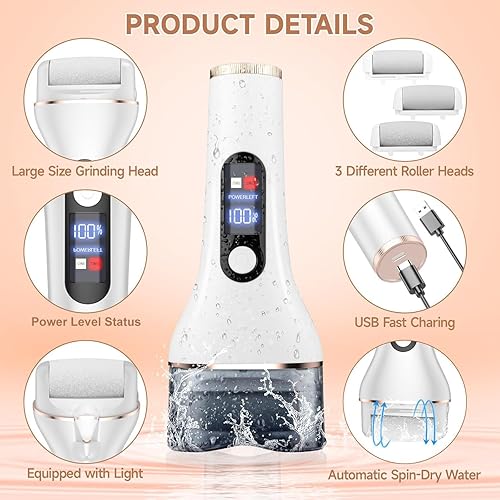 Miniatura 5 de AdamPark Removedor eléctrico de callos para pies, herramientas de pedicura recargable, kit de cuidado de pies, kit de removedor de callos portátil