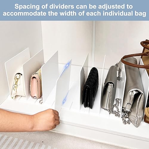 Miniatura 6 de VERONLY Paquete de 2 organizadores de bolsos para armario, separadores de estantes ajustables, estante de plástico para ropa, bolsos, organizador de