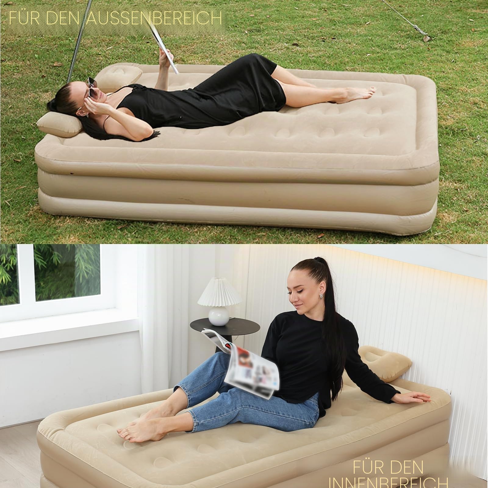 Luftmatratze Selbstaufblasend 1 Person, Luftbett, Gästebett mit Eingebauter Elektrischer Pumpe, 3 Min. zum Aufblasen/Entleeren, Aufblasbares Bett für Camping & Zuhause, 190×100×40 cm