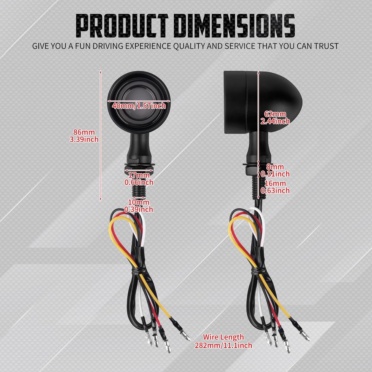 LED Turn Signals Motorcycle Bullet Blinker Running Light Universal Fit for Harley Softail Dyna Sportster Chopper Bobber 10MM Thread 2PCS (Black Shell+4 Wires)