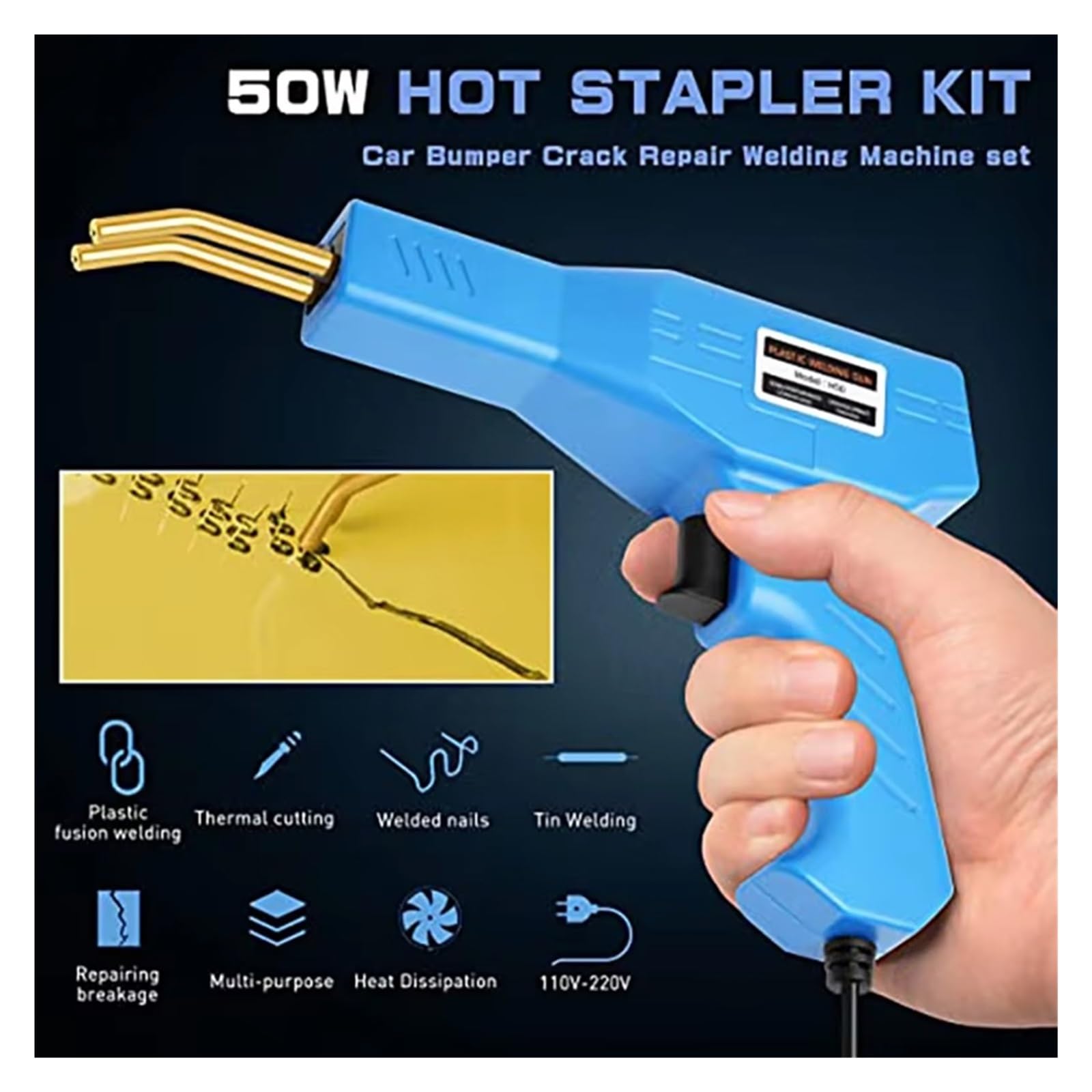 Hot Stapler Plastic Spawarka Zestaw Naprawczy Zderzaka Lutownica Do Naprawy Plastiku Naprawa Samochodu Pistolet Spawalniczy Szybkie Nagrzewanie Wysoka Wydajność(1000 nails)