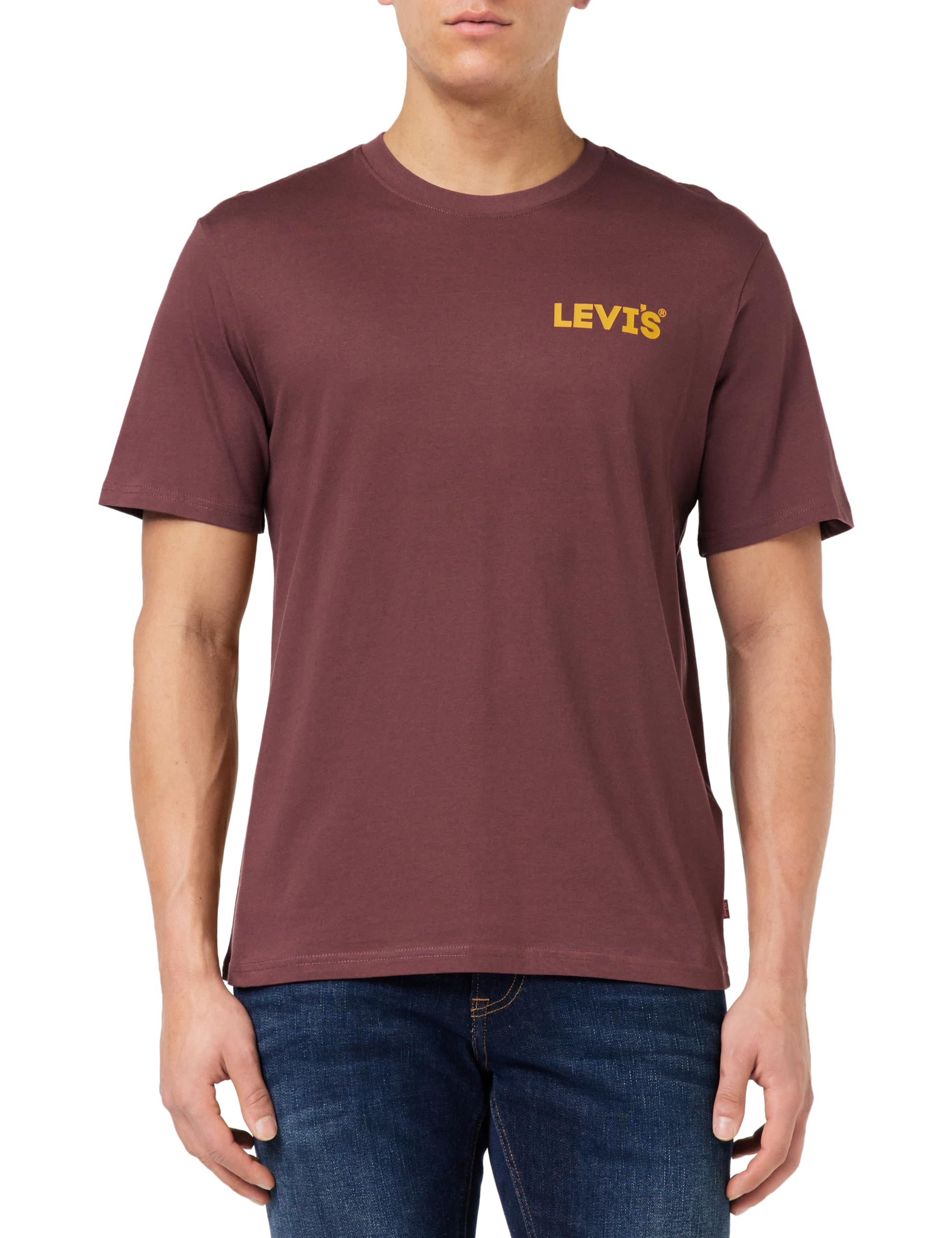Levi's Herren Headline Logo Red Mahogany Ss Relaxed Fit Tee T-Shirt, Poster Logo