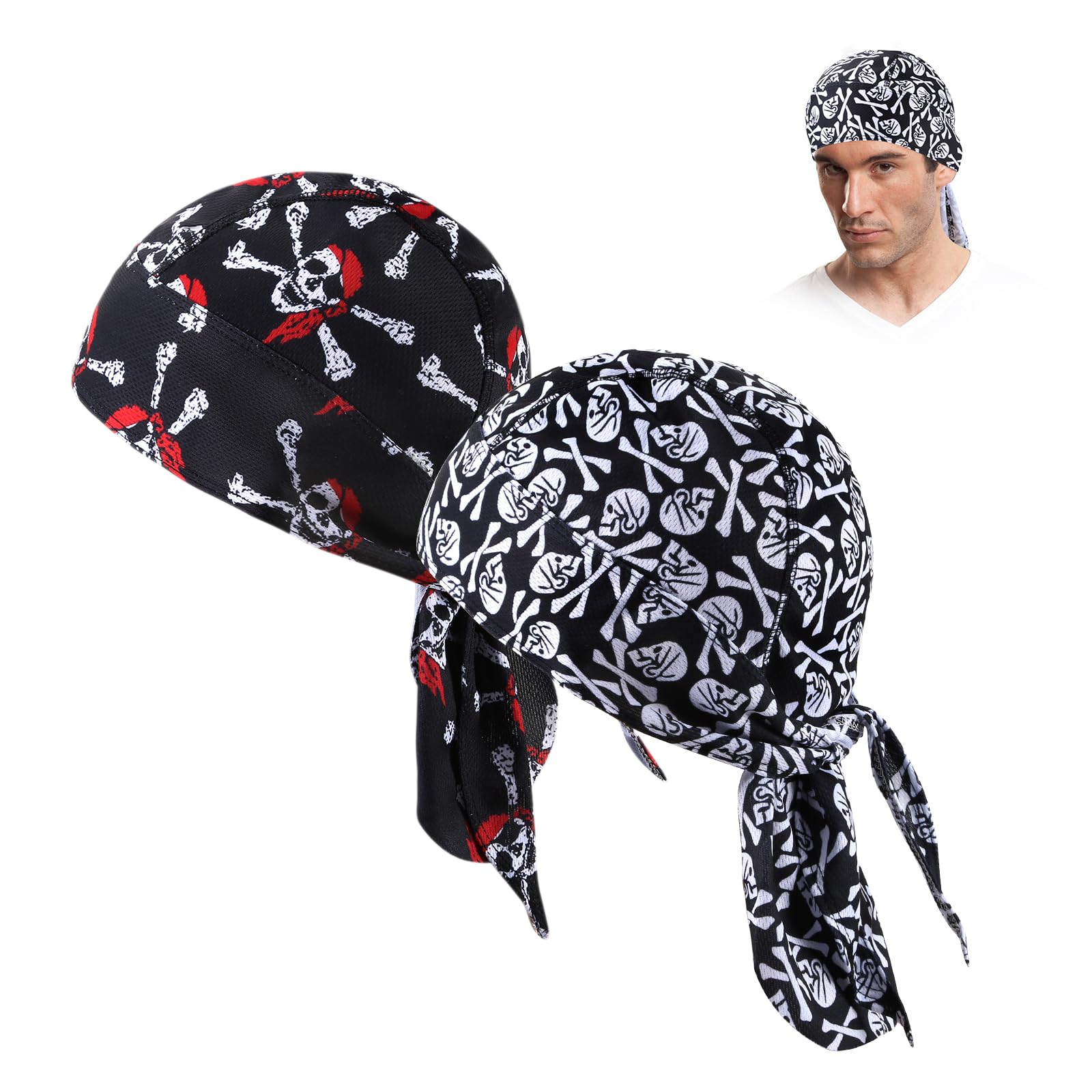 GEUUFEA 2 Pcs Head Wraps Cycling Caps for Men, Breathable Pirate Hats Helmet Liner, Sun Protection...