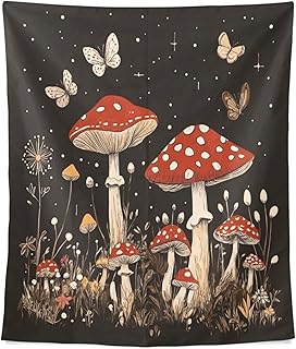 voucong Red Mushrooms Puffball Brown Tapestry Wall Hanging for Laundry Decor