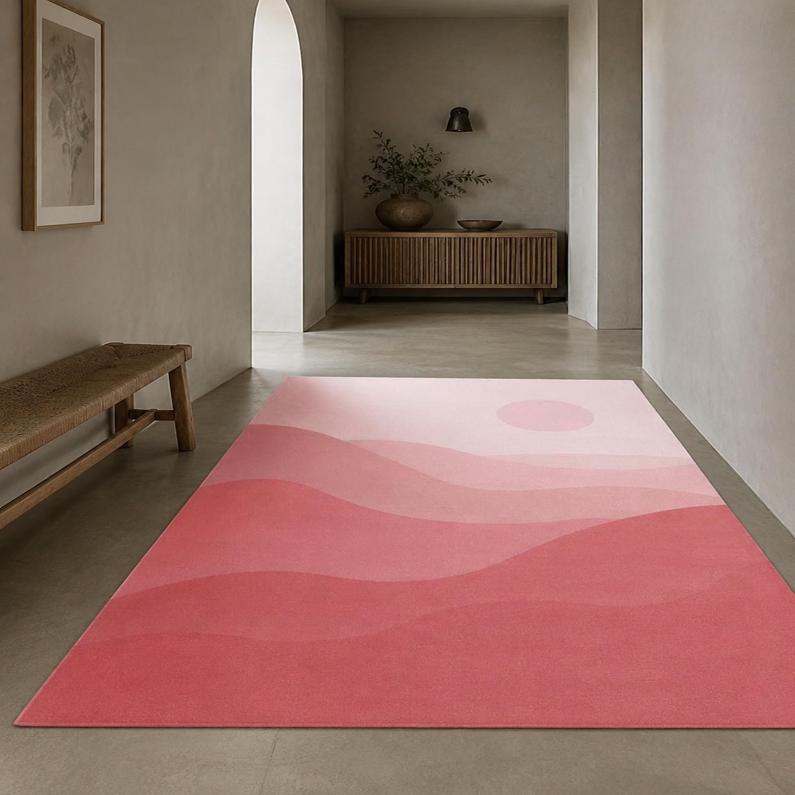 Tappeti di zona, 80 x 160 cm, Astratto moderno rosa rosso beige, Tappeto Lavabile, Rugs Decorativa per Tavolino Salotto, Armadio Camera da Letto,