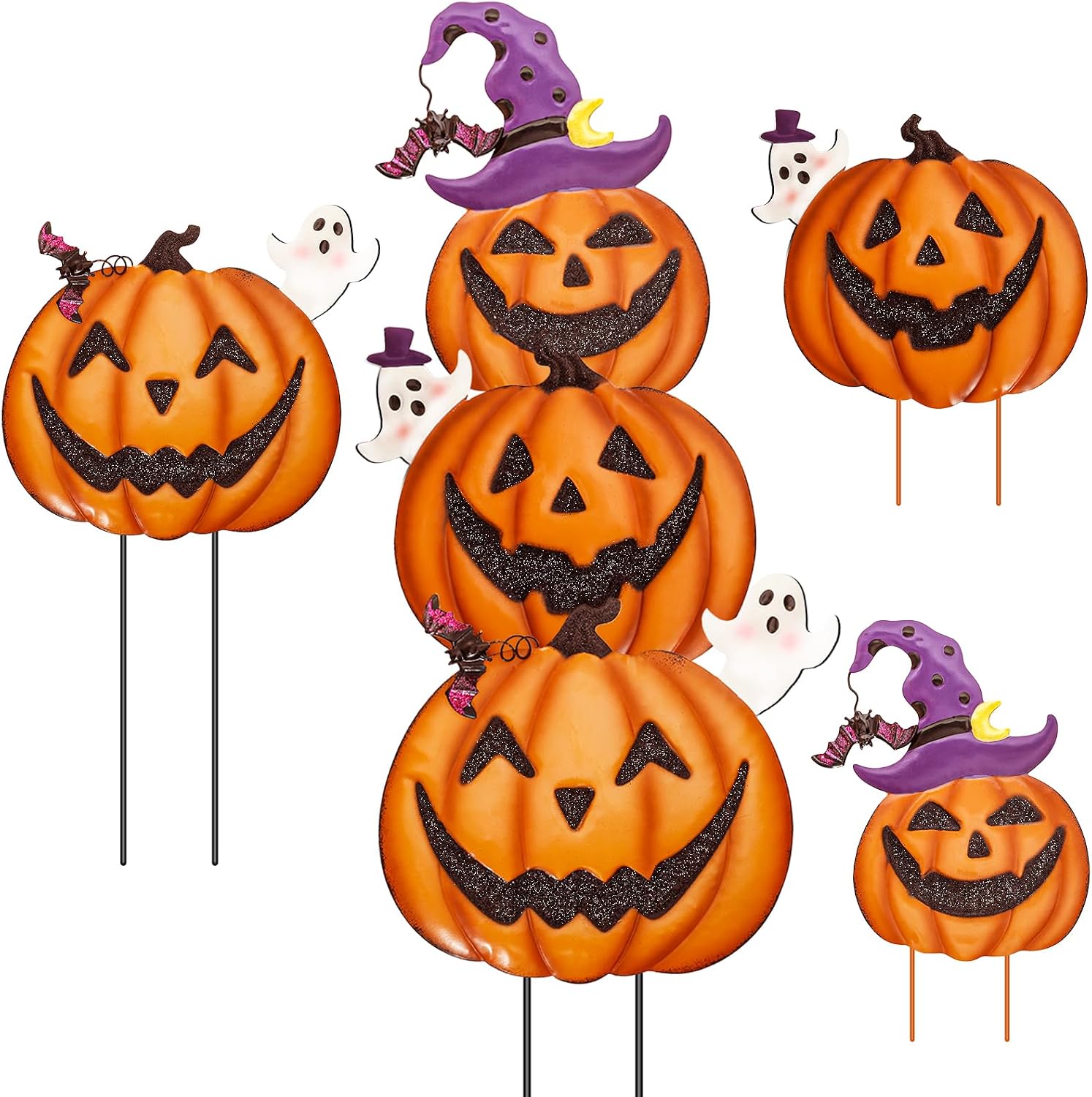 FloraSea Halloween Pumpkin Yard Stakes Set of 3