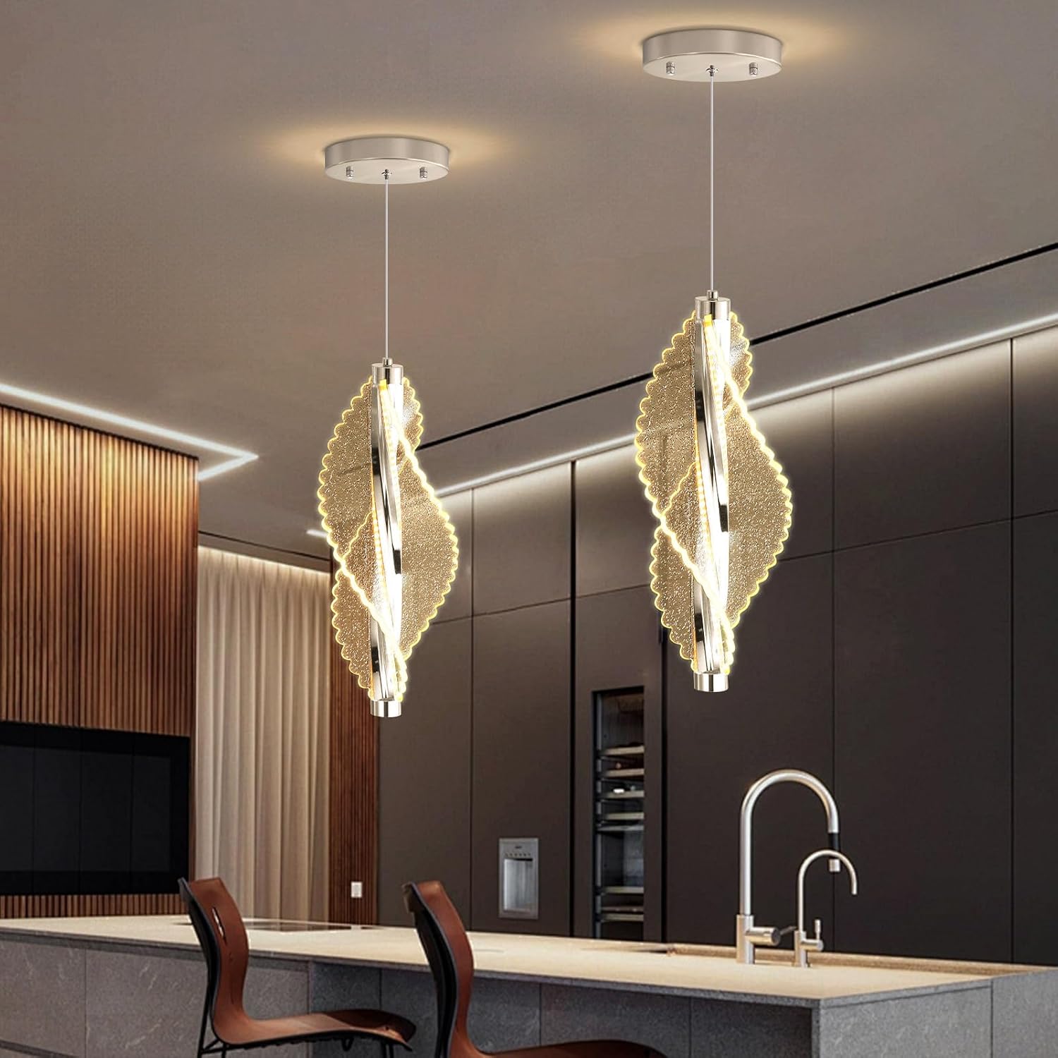 1-Light Pendant Lights for Kitchen Island Acrylic Hanging Light Modern Chandelier for Dining Room Bedroom Corridor Dimmable LED Included Silver