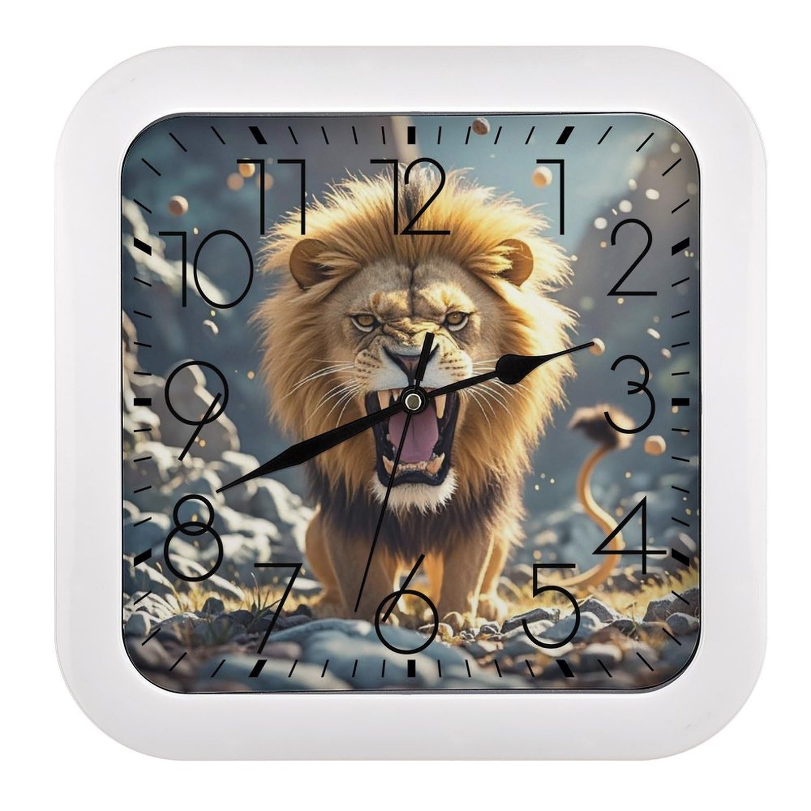 LZQPOEAS Angry Roaring Lion Wall Clock Fashionable Versatile Silent Wall Clock Simple Elegant Non Ticking Analog Clocks Easy to Install Square Modern Clocks for Home Decoration