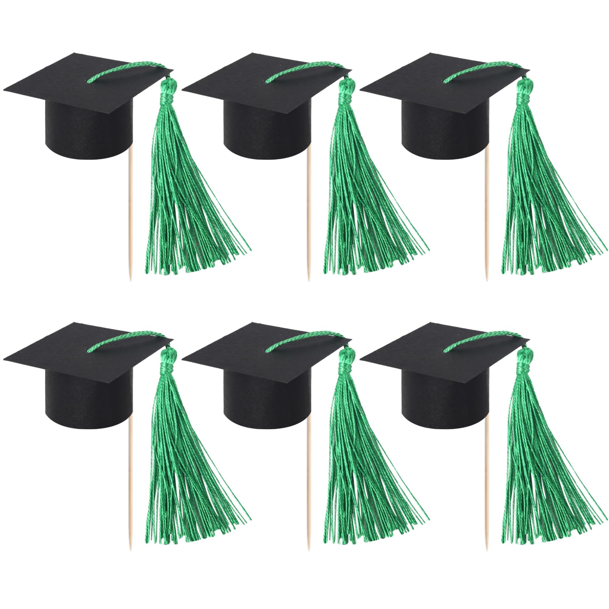 24 Pack 2026 Graduation Cap Cupcake Toppers with Green Tassel Class of 2026 Congrats Grad Caps Cupcake Picks Mini Graduation Party Decorations for 2026 Graduation Theme Party Cake Decorations - Image 3