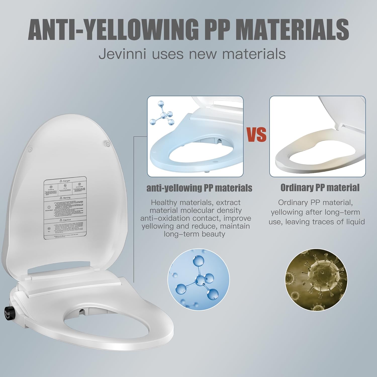 Electric Bidet Toilet Seat Heated Elongated, Smart Bidet Toilet Seat Instant Warm Water & Dryer,Adjustable Water Pressure,Self-Clean Nozzle,Night Light,Slow Close,For Men Women & Child