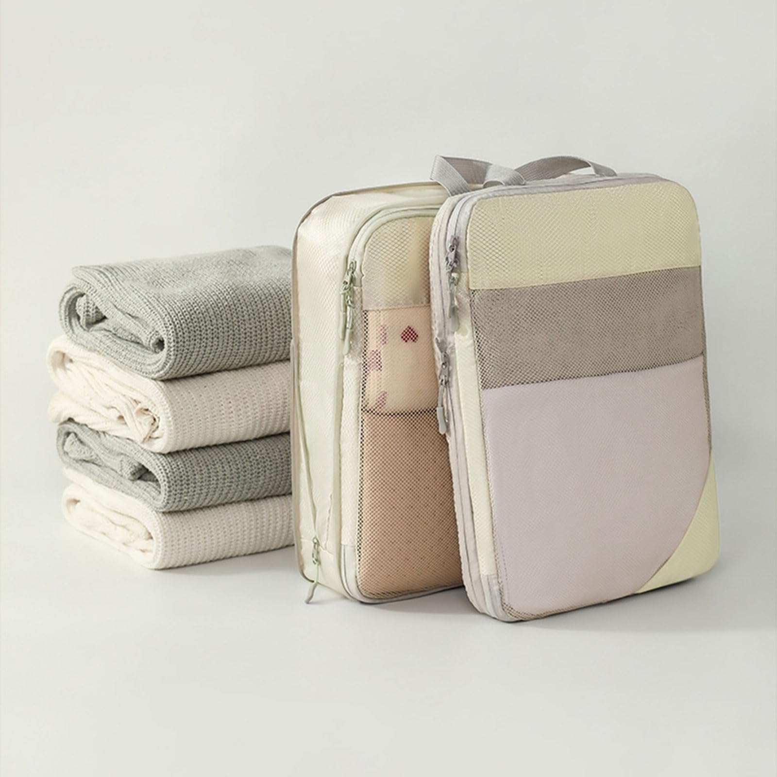 Juego de 5 bolsas de viaje de compresión, bolsas de embalaje ligeras, organizadores de maletas portátiles con cremallera, organizadores de equipaje para ahorrar espacio