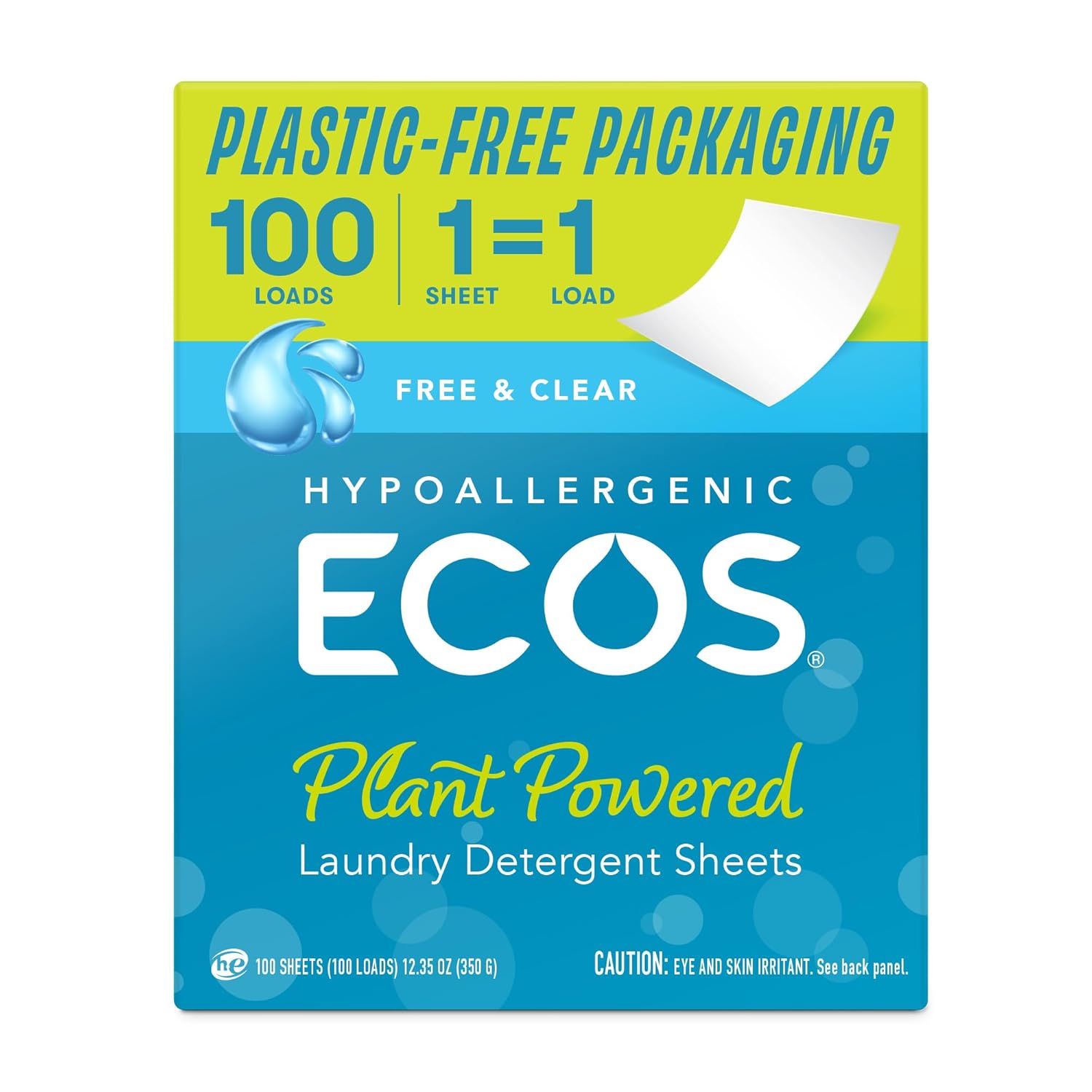 ECOS Laundry Detergent Sheets Vegan No Plastic Jug No Mess Liquid Free - Hypoallergenic Plant Powered Laundry Detergent