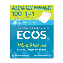 ECOS Laundry Detergent Sheets Vegan No Plastic Jug No Mess Liquid Free - Hypoallergenic Plant Powered Laundry Detergent