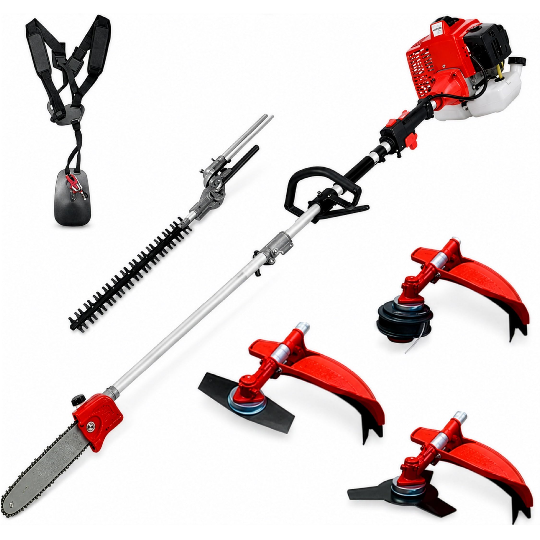 Synergy 5-in-1 65cc 4.9HP Multi-Function Brushcutter - 2T Engine, Chainsaw, Hedge Trimmer, Disc, Heads, Professional Harness