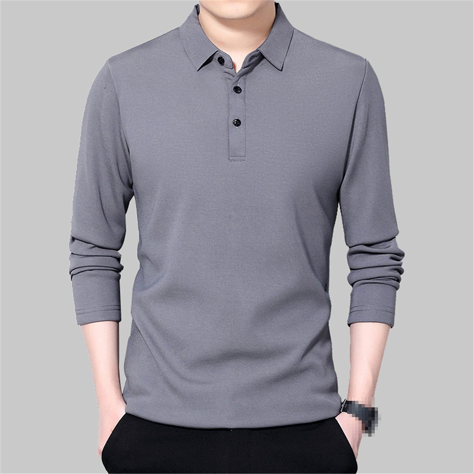 Modisches einfarbiges Herren-Poloshirt, lässig, koreanisch, einfarbig, langärmelig, atmungsaktive Kleidung, Lila, 3XL