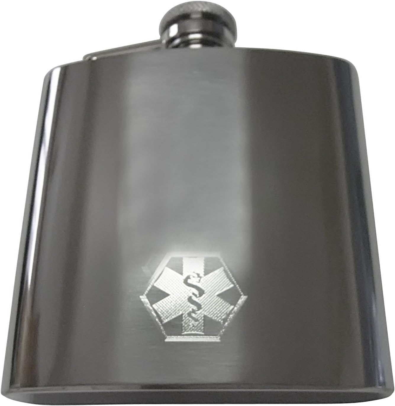 Kiola Designs Silver Toned Etched Paramedic Star of Life Symbol 6 Oz. Stainless Steel Flask