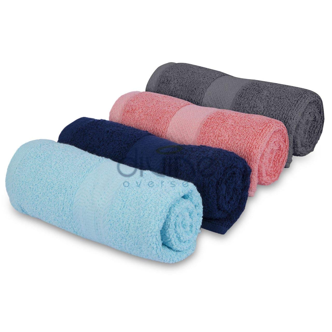 DIVINE OVERSEAS Premium Zero Twist 100% Cotton Hand Towel Set | Ultra Soft Highly Absorbent Luxury Towels | 16 x 26 Inches | Assorted Mix Border Design | Pack of 4 | Bathroom Kitchen Guest Towels 1