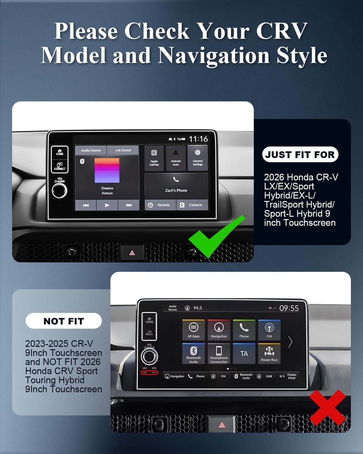 BIBIBO 2Pcs for 2026 Honda CRV Screen Protector 2026 Honda CR-V (LX/EX/Sport Hybrid/EX-L/TrailSport Hybrid/Sport-L Hybrid )9-Inch Touchscreen(2-Holes on the Screen) [Tempered Glass Anti-Glare &Scratch Lessen Fingerprints]